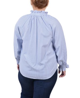 Plus Size Long Sleeve Button Front Blouse