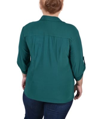 Plus Size 3/4 Roll Tab Rouched-Front Top