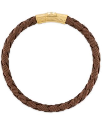 Esquire Men's Jewelry Black Leather Woven Bracelet in Sterling Silver (Also in Brown Leather & Blue Leather), Created for Macy's - Brown