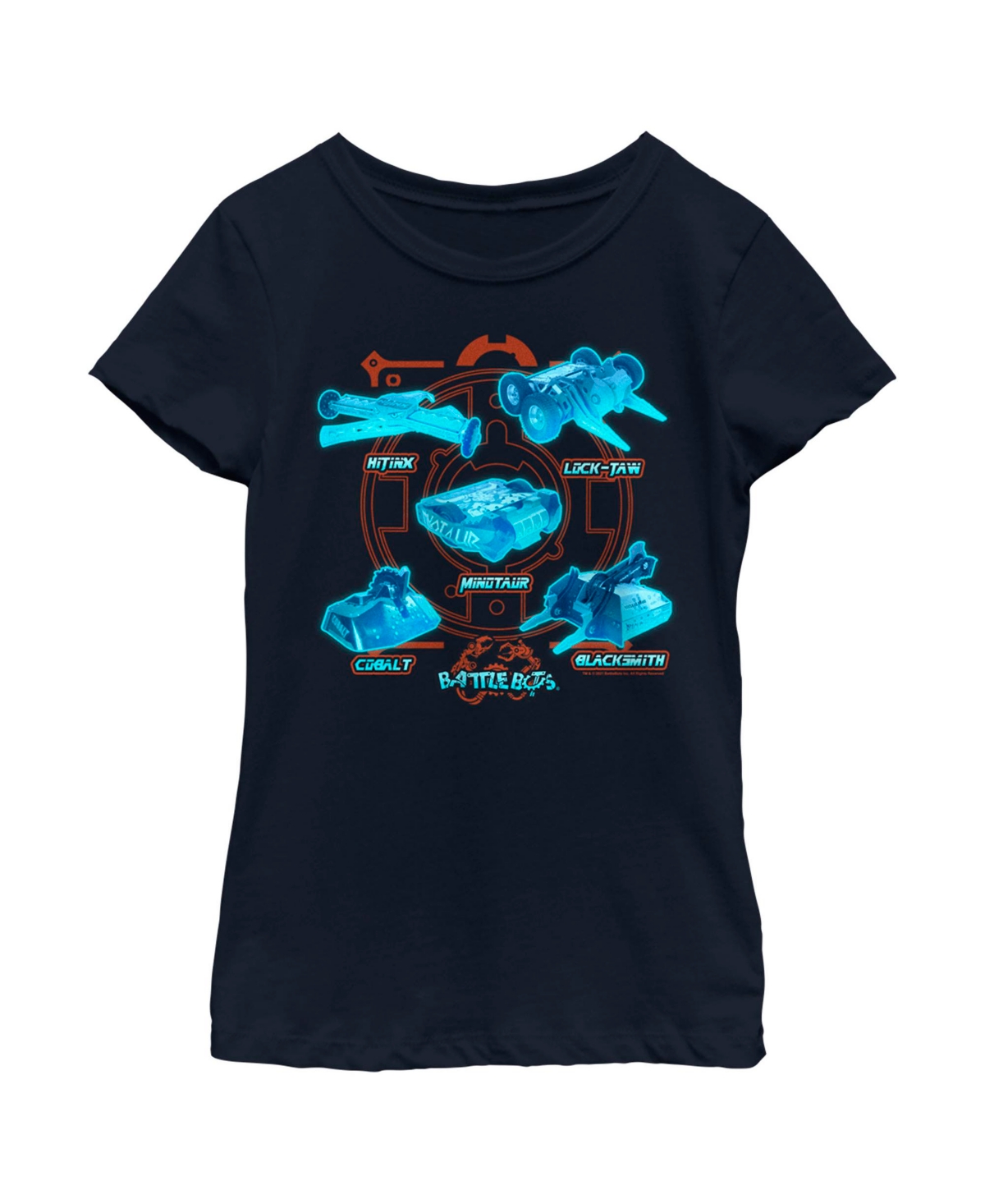 Battlebots Girl's  Blue Neon Robots Child T-shirt In Navy Blue