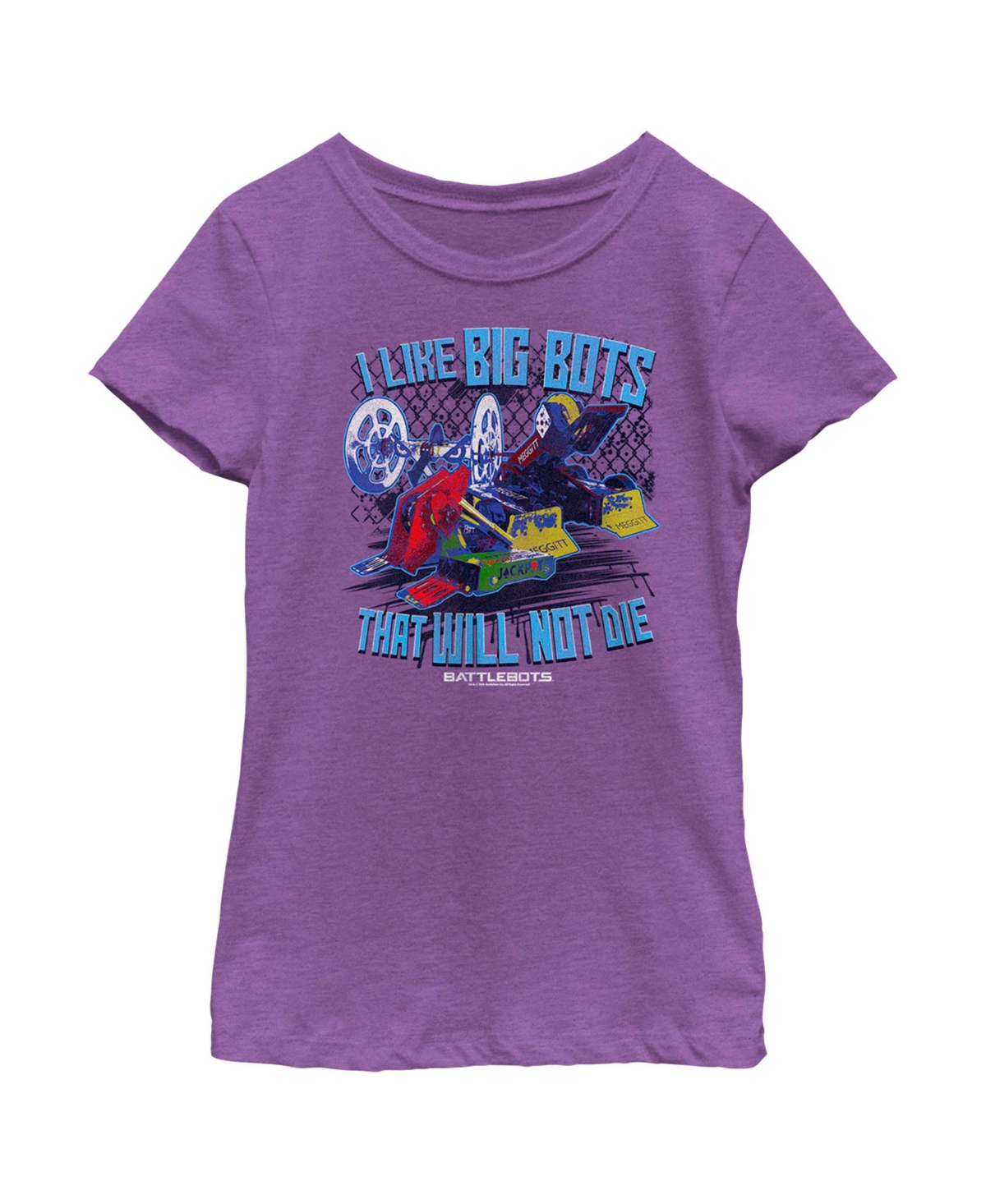 Battlebots Girl's  I Like Big Bots That Will Not Die Child T-shirt In Purple Berry