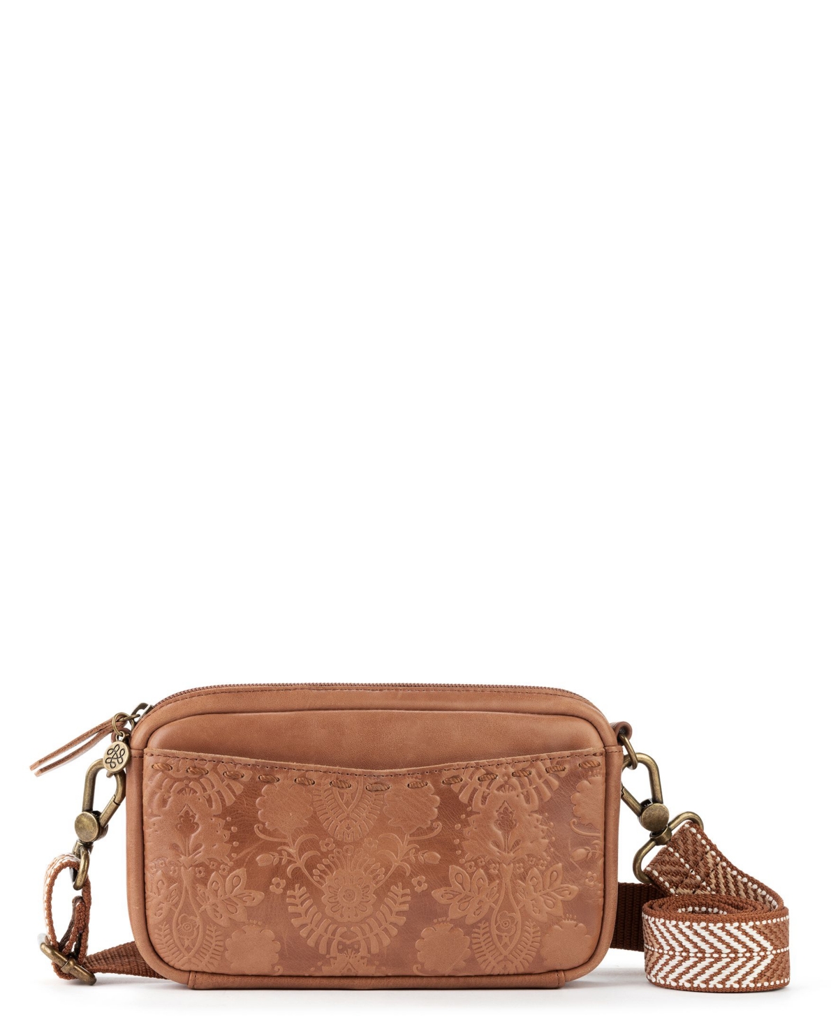 The Sak Women s Cora Leather Mini Phone Crossbody Tobacco Floral Emboss Smart Closet