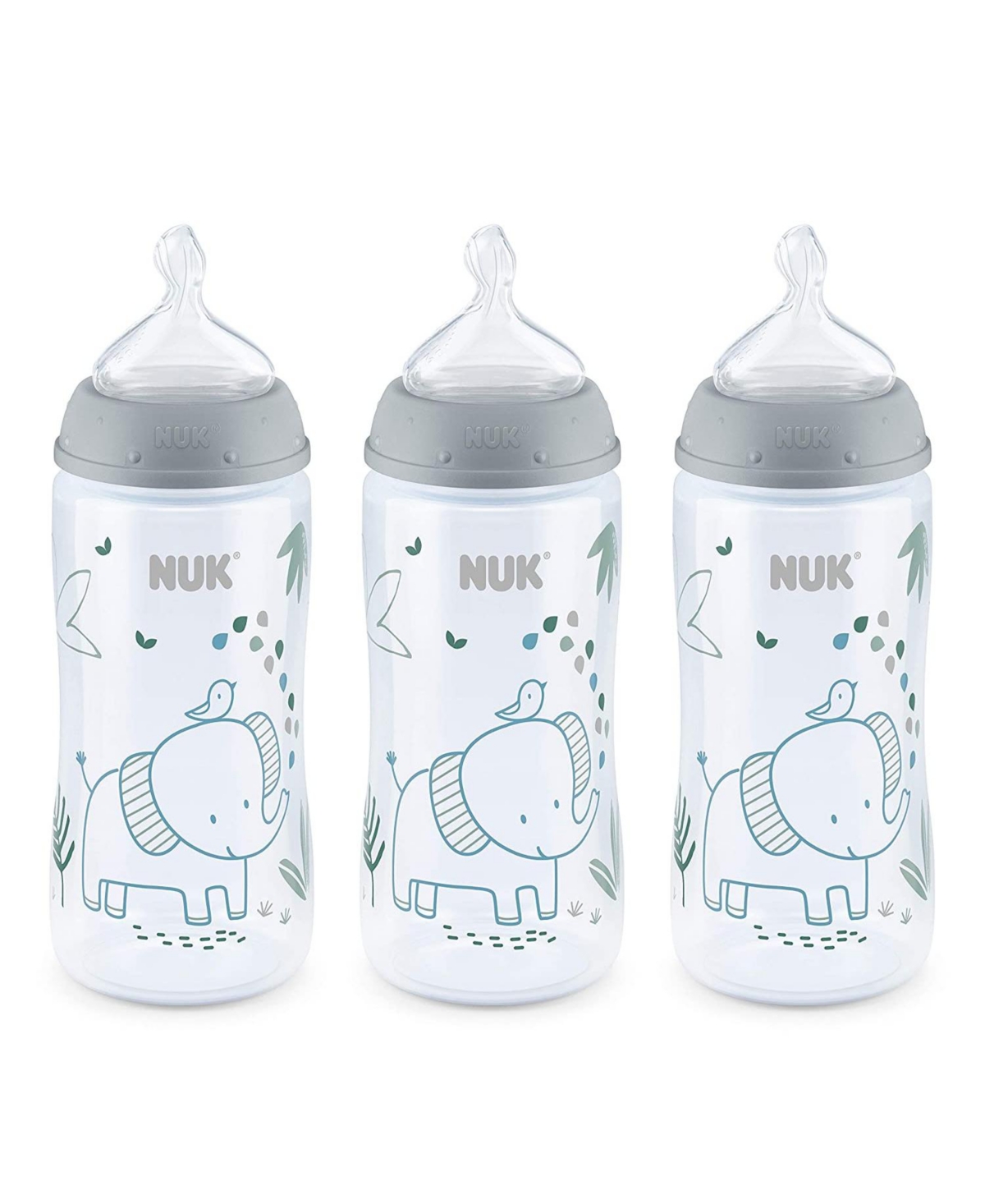 Nuk Smooth Flow Anti Colic Baby Bottle, 10 Oz, 3 Pack, Elephant In Grey