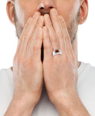 EFFY&reg; Men's Garnet (4-1/10 ct. t.w.) & Diamond (1/6 ct. t.w.) Ring in Sterling Silver & 14k Gold-Plate