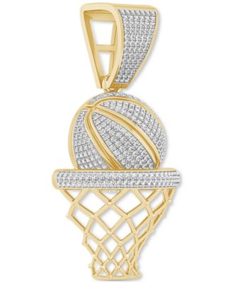 Men's Diamond Pav&eacute; Basketball & Net (3/4 ct. t.w.) in 14k Gold-Plated Sterling Silver