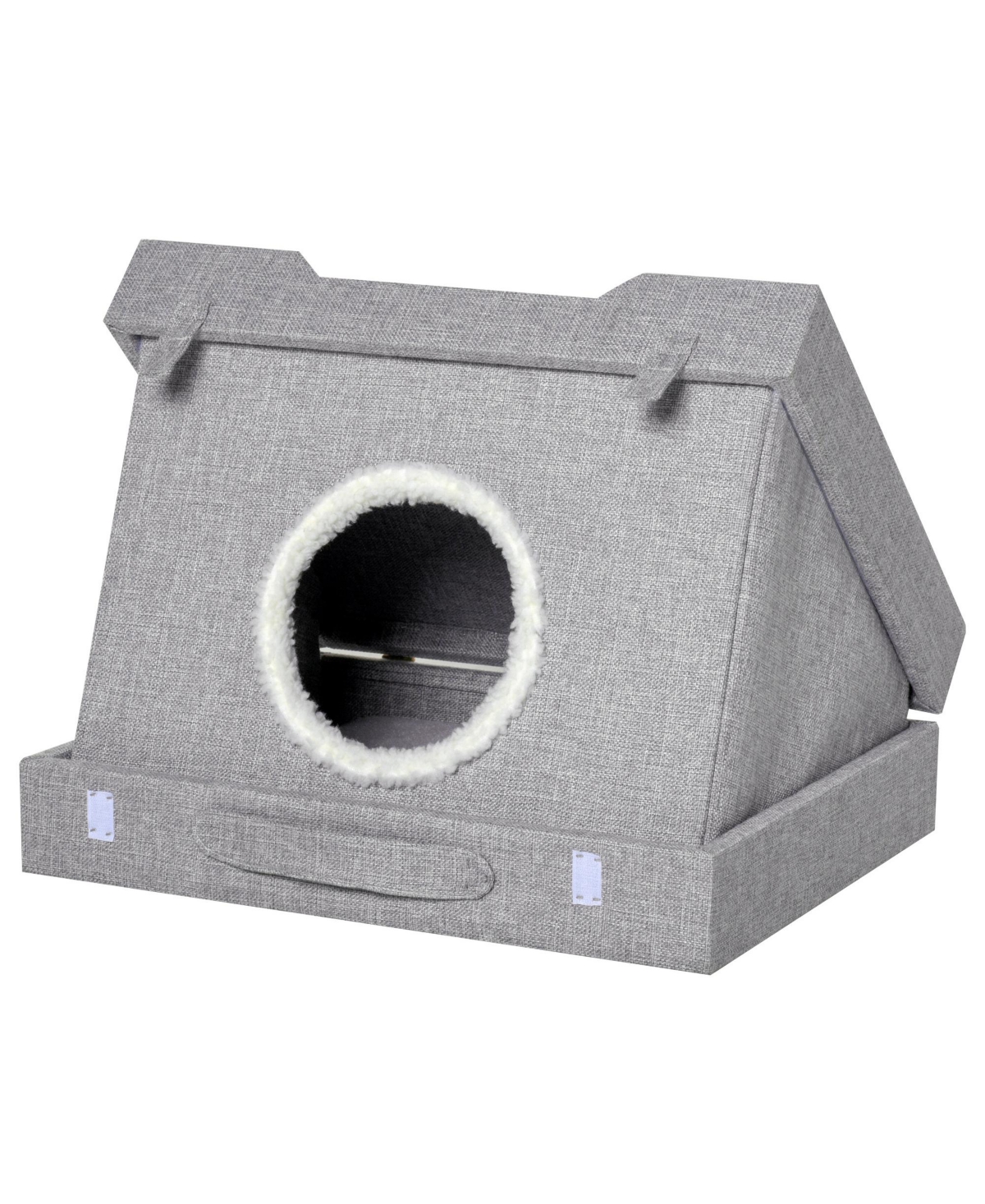 Cat House Foldable Kitten Condo Pet Bed w/ Soft Cushion Scratching Pad - Grey
