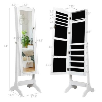 Mirrored Jewelry Cabinet Organizer Storage Box White