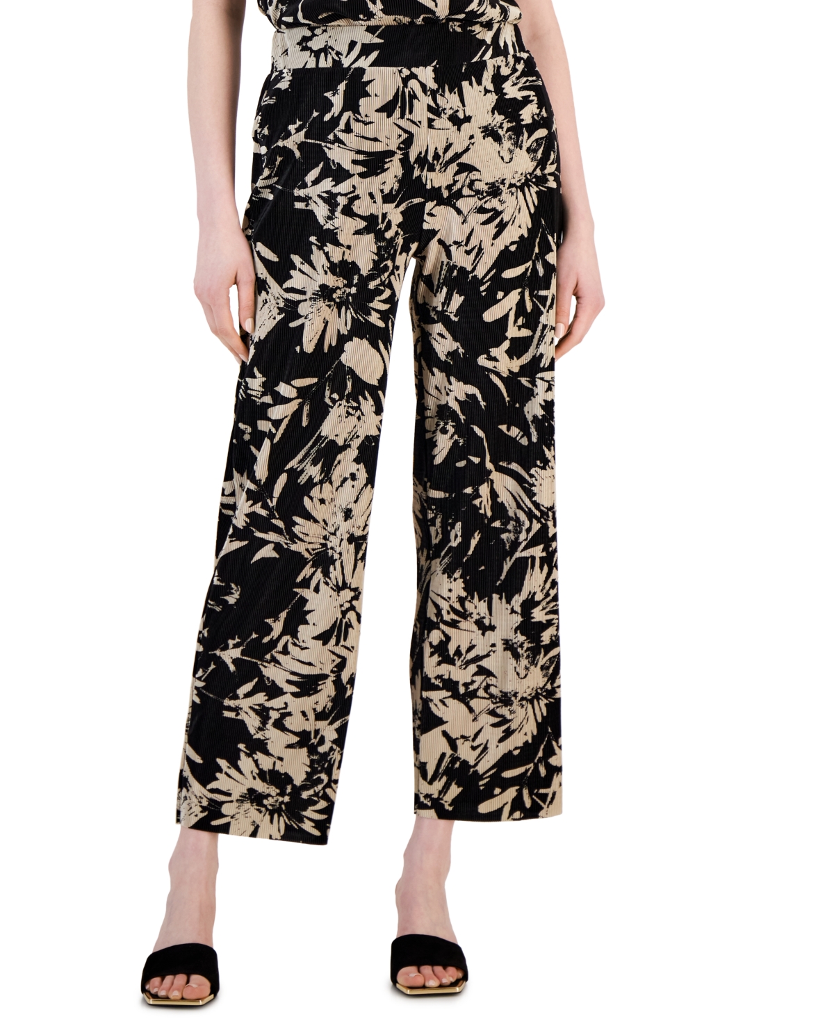  Alfani Women's Printed Pleated Bodre Pull-On Pants, Created for Macy's