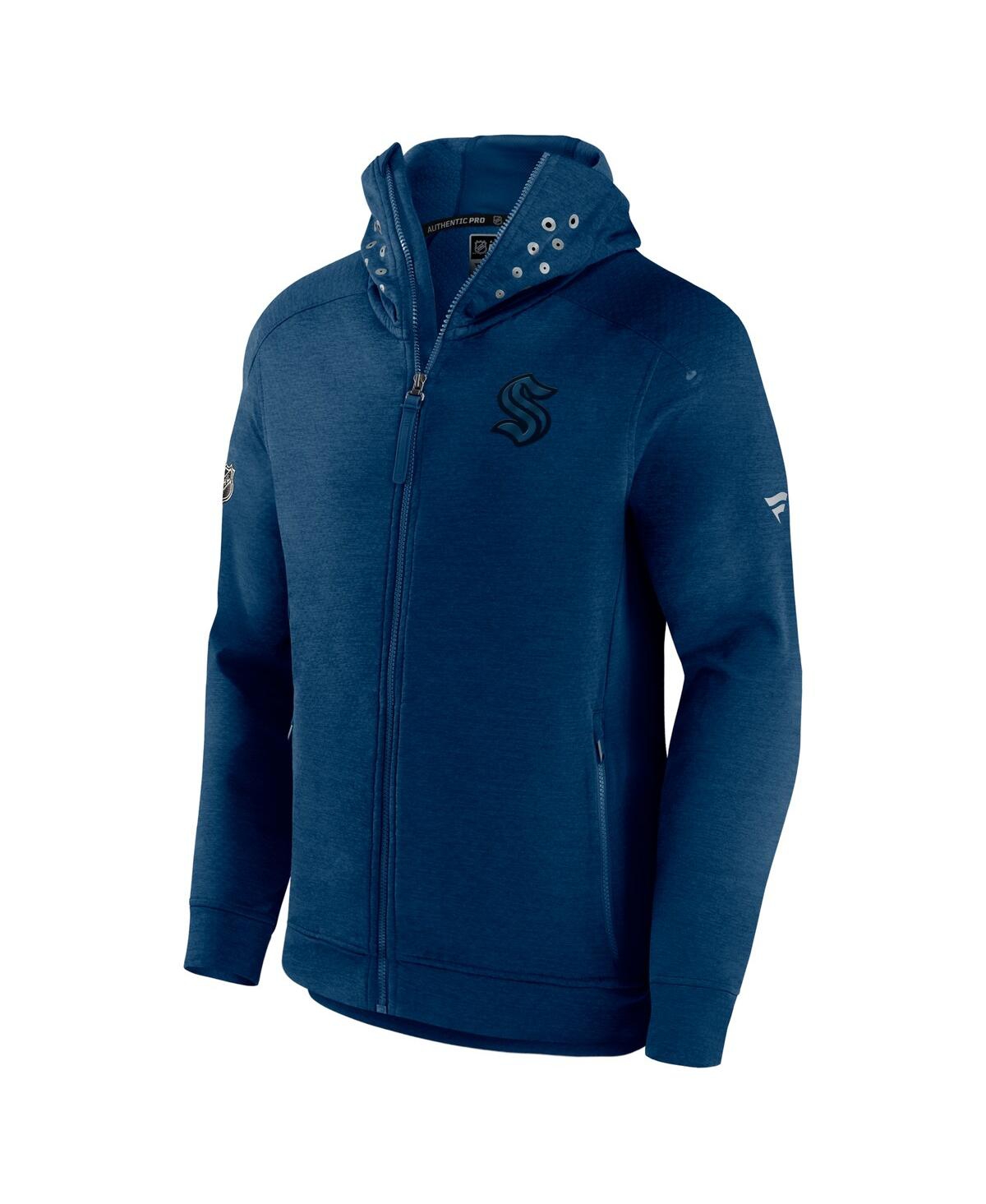 Fanatics Men's  Heather Deep Sea Blue Seattle Kraken Authentic Pro Road Tech Full-zip Hoodie Jacket In Heather Deep Sea Blue