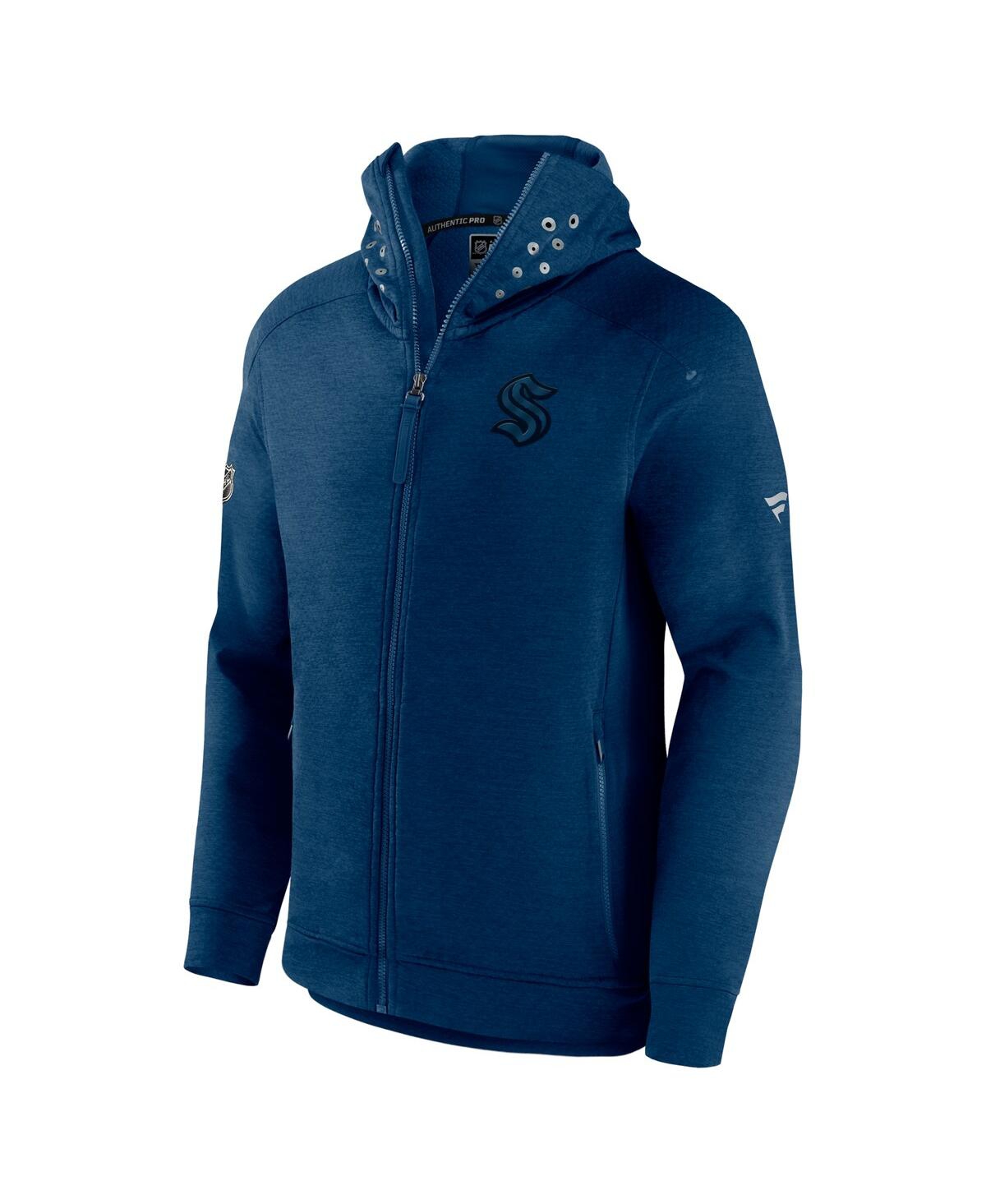 Shop Fanatics Men's  Heather Deep Sea Blue Seattle Kraken Authentic Pro Road Tech Full-zip Hoodie Jacket