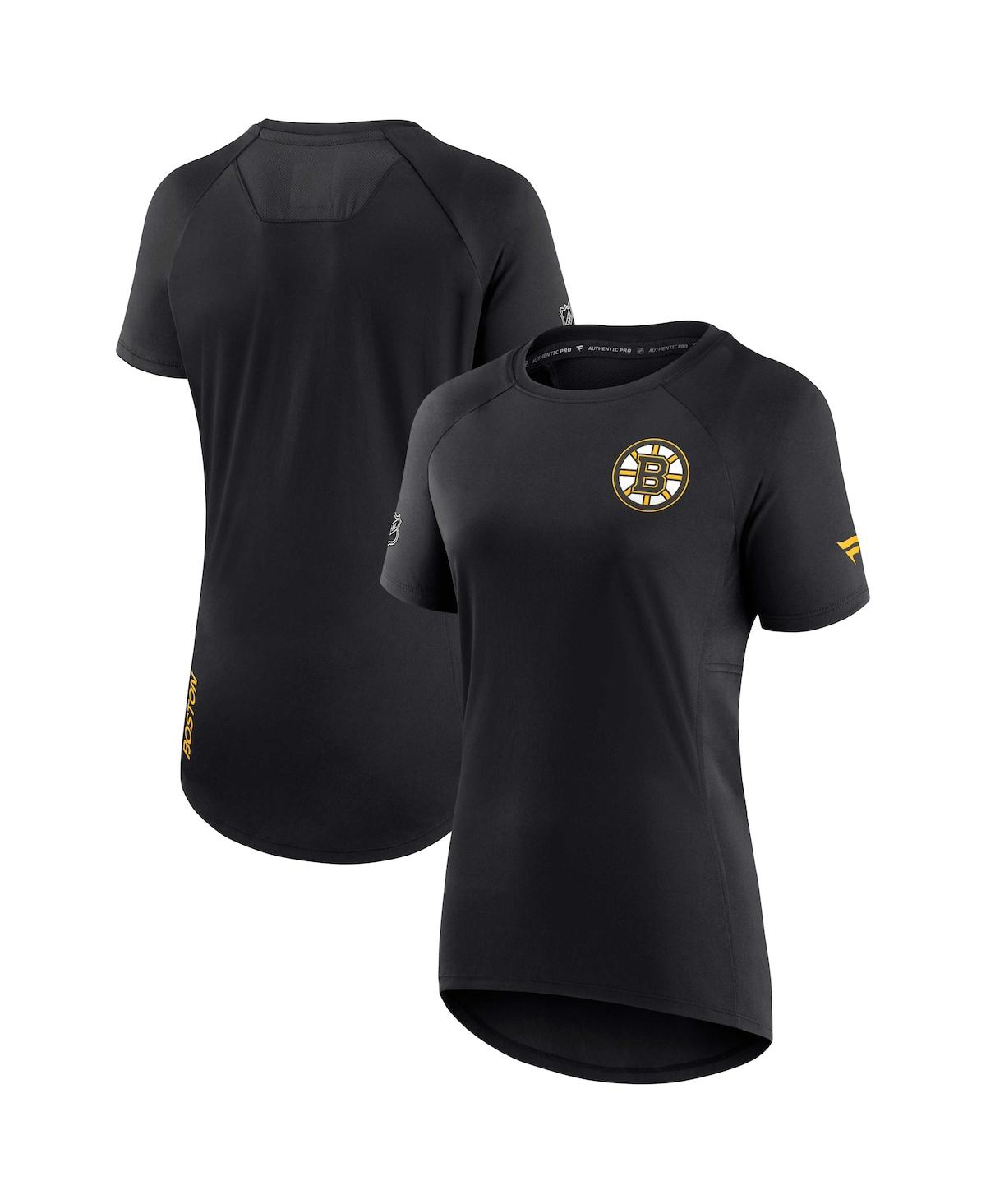 Shop Fanatics Women's  Black Boston Bruins Authentic Pro Rink Raglan Tech T-shirt