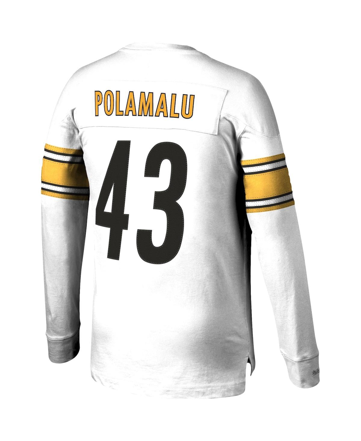 Mitchell & Ness Men's Troy Polamalu White Pittsburgh Steelers 2007 Retired Player Name And Number Long Sleeve T-shir In White