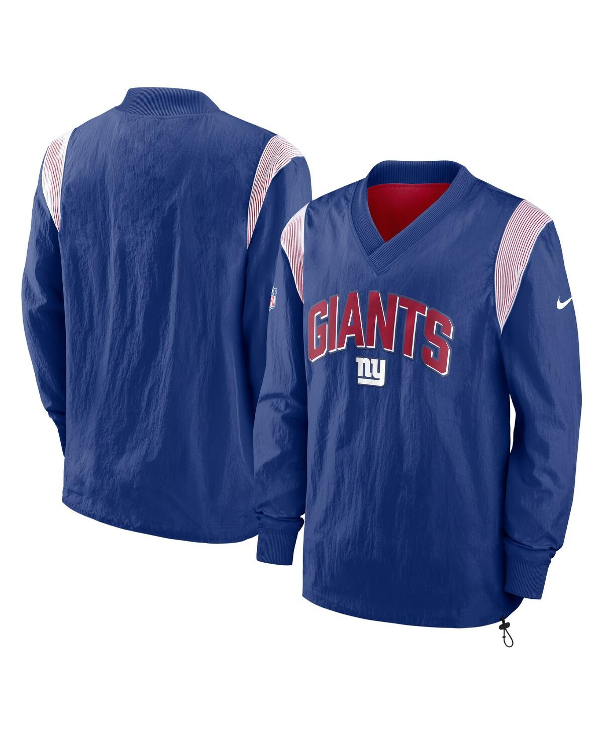 Shop Nike Men's  Royal New York Giants Sideline Athletic Stack V-neck Pullover Windshirt Jacket