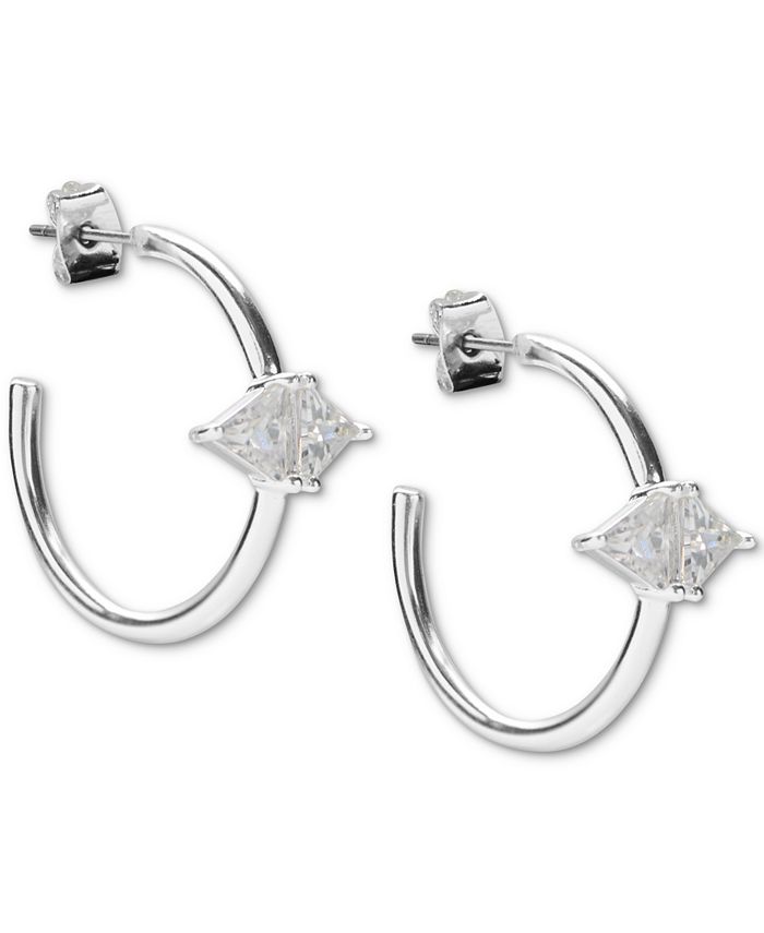 Lucky Brand Silver Tone Cubic Zirconia C Hoop Earrings Macy s