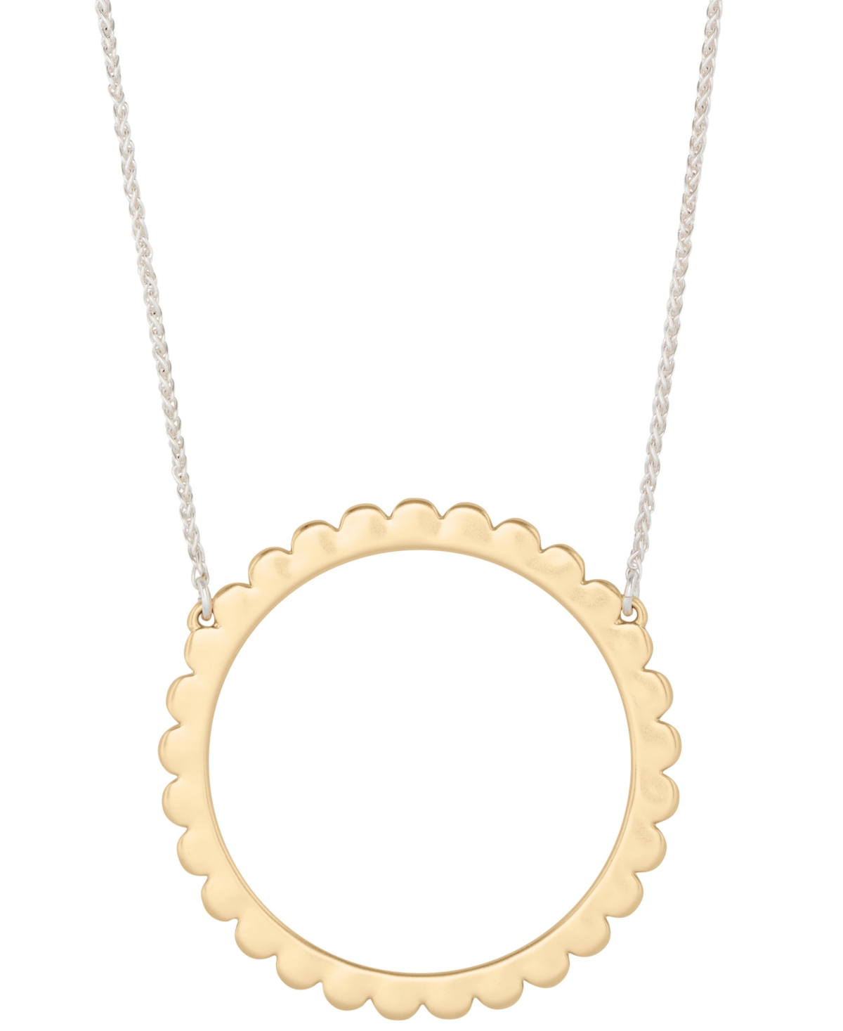 Lucky Brand Two-tone Scalloped Hoop Long Pendant Necklace, 30" + 2" Extender In Silver