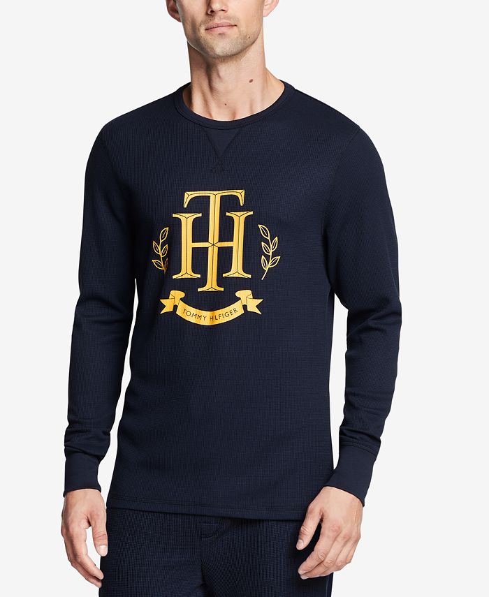 Tommy Hilfiger Men's Thermal Waffle-Knit Logo Graphic Long-Sleeve Pajama T- Shirt - Macy's