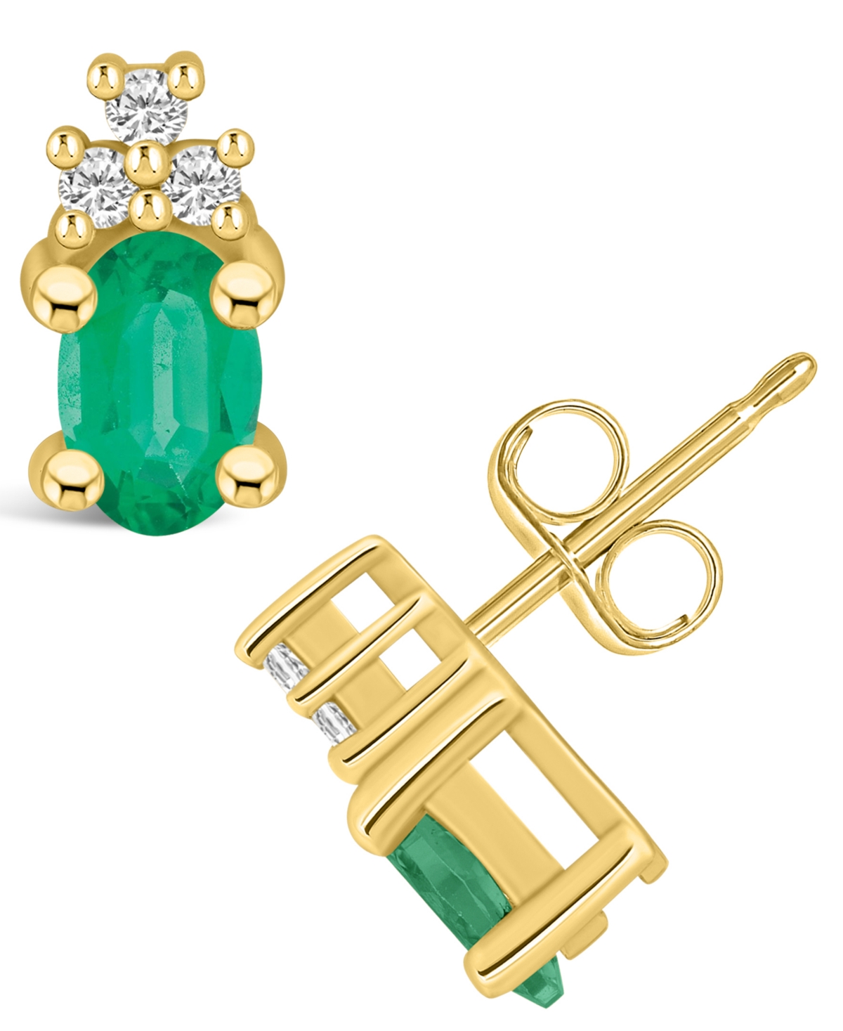 Macy's Emerald (1 Ct. T.w.) And Diamond (1/10 Ct. T.w.) Stud Earrings In Gold