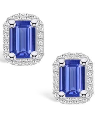 Tanzanite (1-1/10 Ct. t.w.) and Diamond (1/5 Ct. t.w.) Halo Stud Earrings
