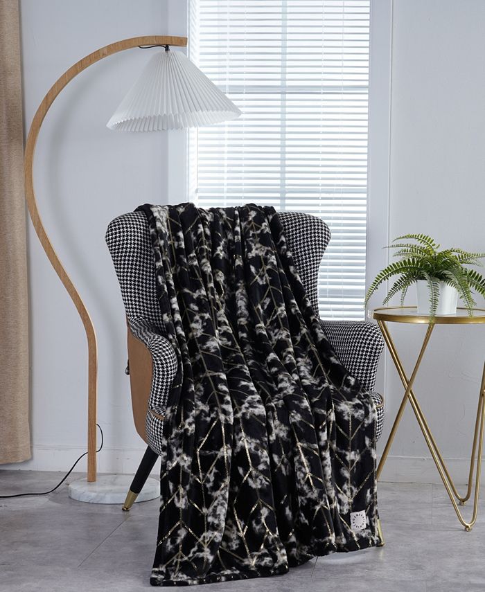 BCBGeneration Marble Foil Printed Plush Throw Blanket, 50" x 70