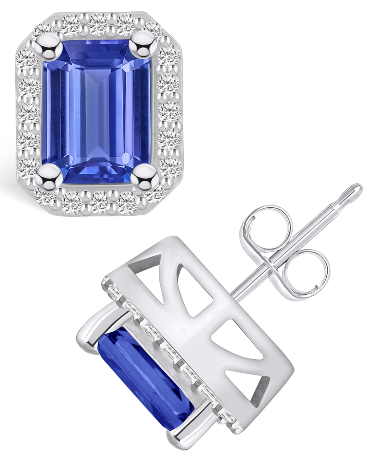 Macy's Tanzanite (3-1/5 Ct. T.w.) And Diamond (3/8 Ct. T.w.) Halo Stud Earrings In White Gold
