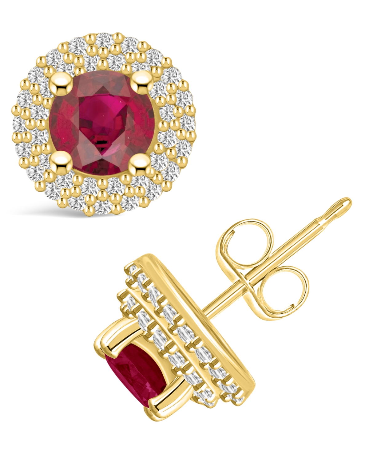 Macy's Ruby (1-1/3 Ct. t.w.) and Diamond (1/3 Ct. t.w.) Halo Stud Earrings