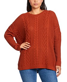 Women's Boxy Cable Knit Rib Pullover Sweater