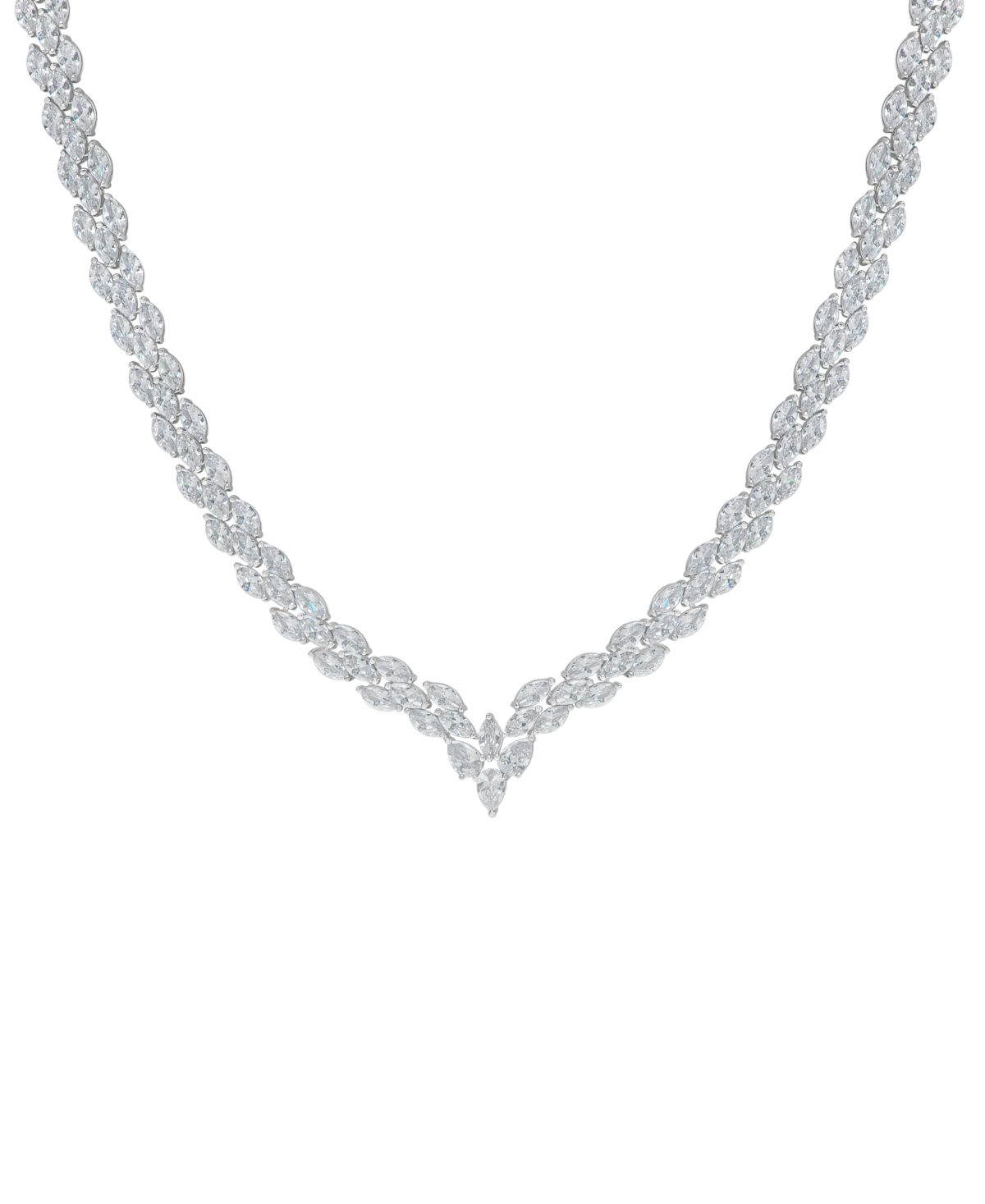 Macy's Fine Silver Plated Cubic Zirconia Marquise V Necklace In Silver