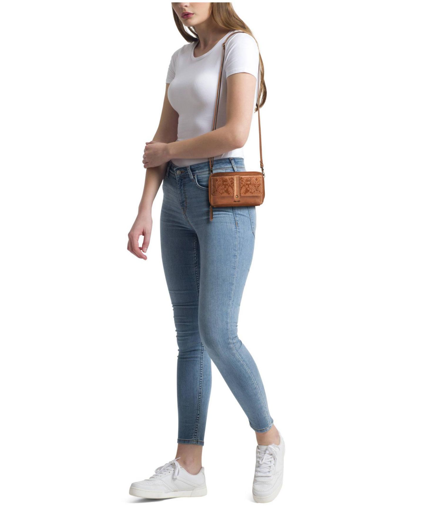 Женский кошелёк The Sak Sequoia Leather Smartphone Convertible Crossbody Wallet, цвет: Табачный с принтом — фото 8