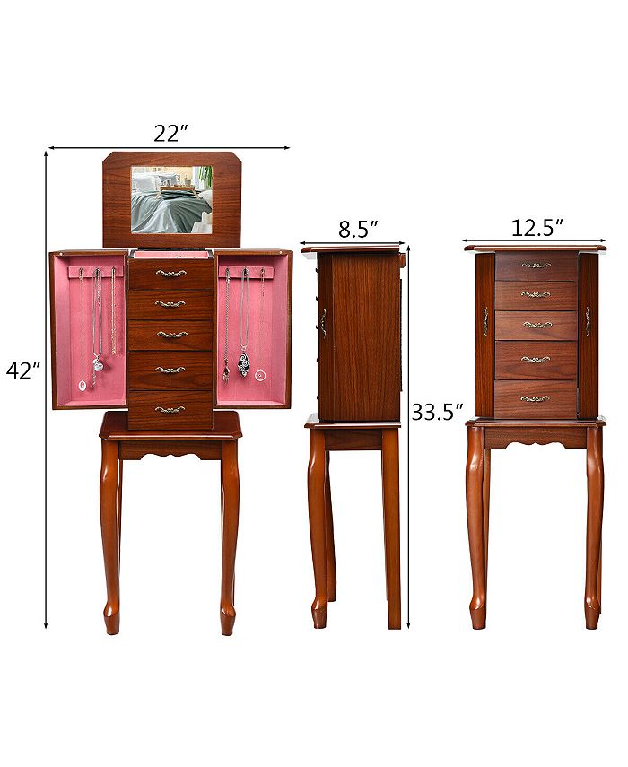 Costway Jewelry Storage Chest Stand Organizer Wood Box for Home