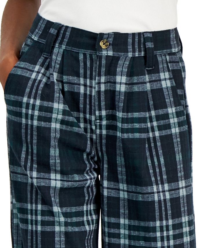 Vanilla Star Juniors' Slouchy Double-Knit Plaid Pants - Macy's
