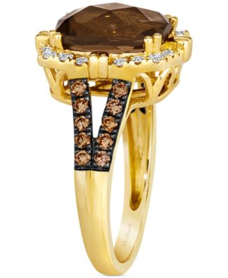 Chocolate Quartz (4 ct. t.w.) & Diamond (5/8 ct. t.w.) Halo Ring in 14k Gold