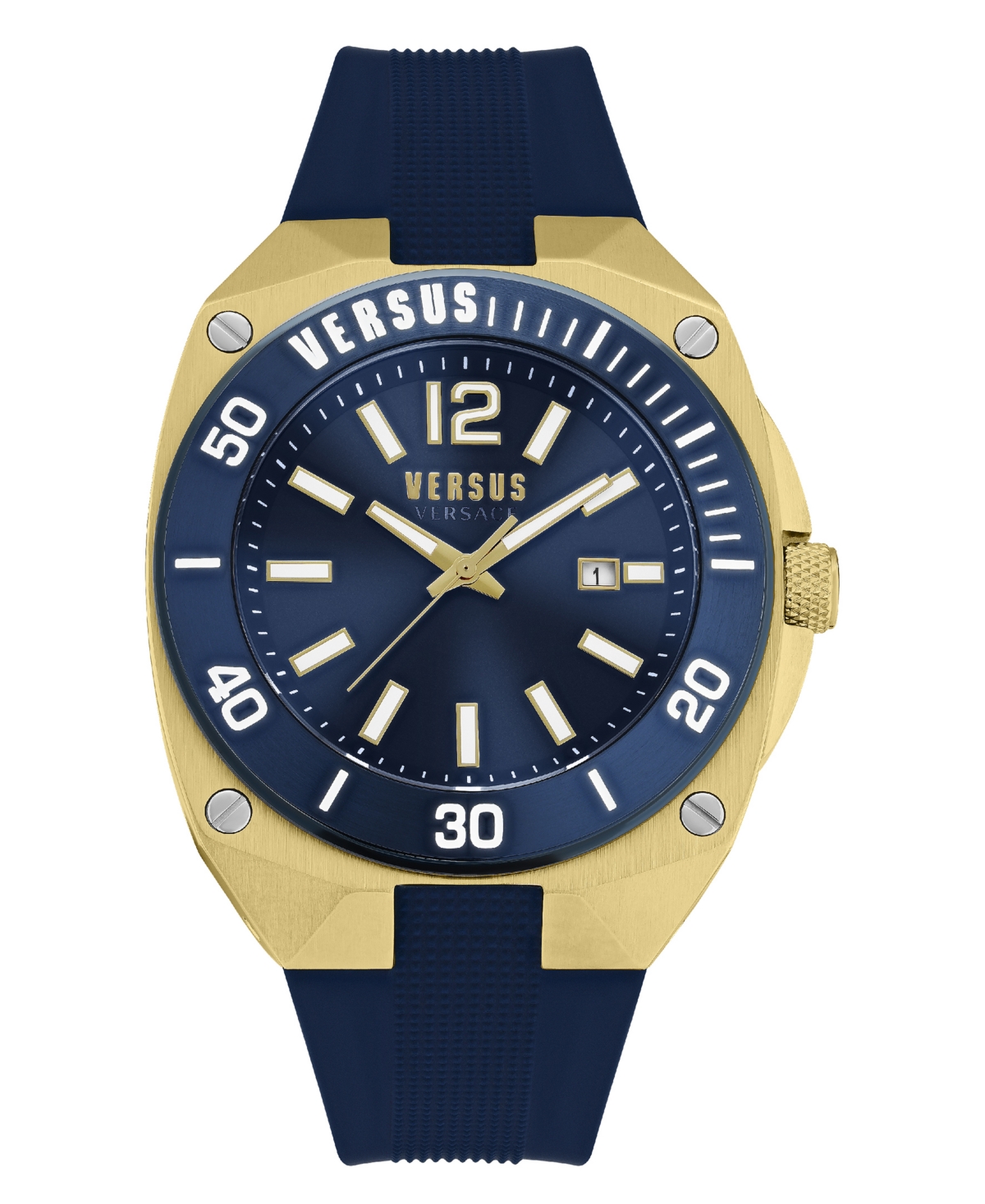 Versus Reaction Men's 3 Hand Date Quartz Movement And Blue Silicone Strap Watch 48mm In Blue/blue