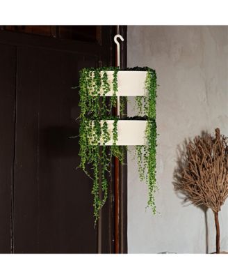 Sunny Round Hanging TwoTier Planter 10 Inch White