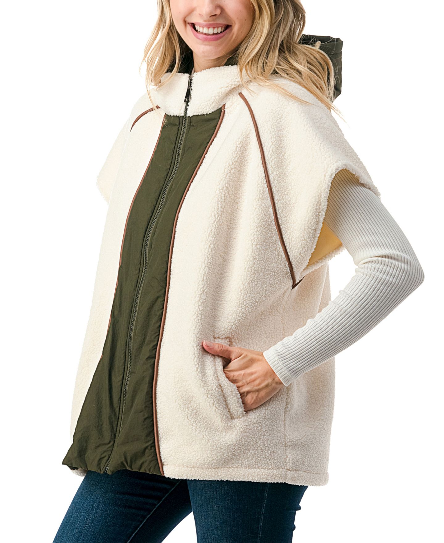 Женский жилет Marcus Adler Quilted Long Zipper Front Vest with Hood, цвет: Кремовый — фото 3