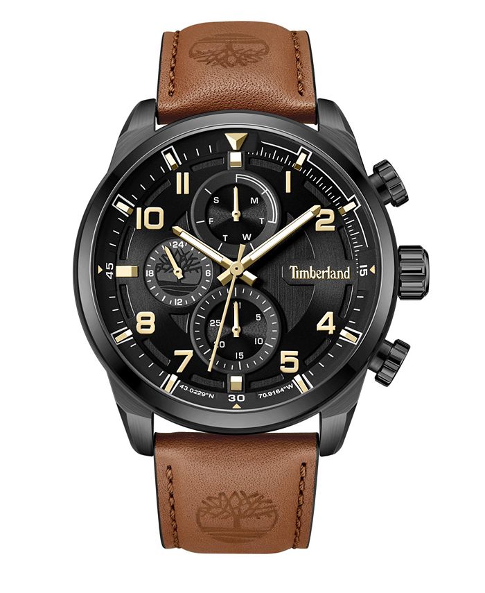 Stapel Ontvanger Spanning Timberland Men's Henniker II Brown Light Genuine Leather Strap Watch, 46mm  - Macy's
