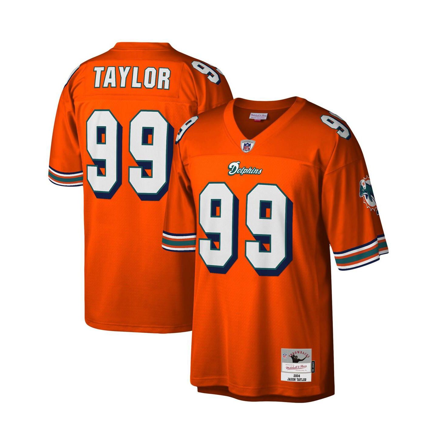 Мужской топ Mitchell & Ness Jason Taylor Orange Miami Dolphins Big and Tall 2004 Retired Player Replica Jersey — фото 4