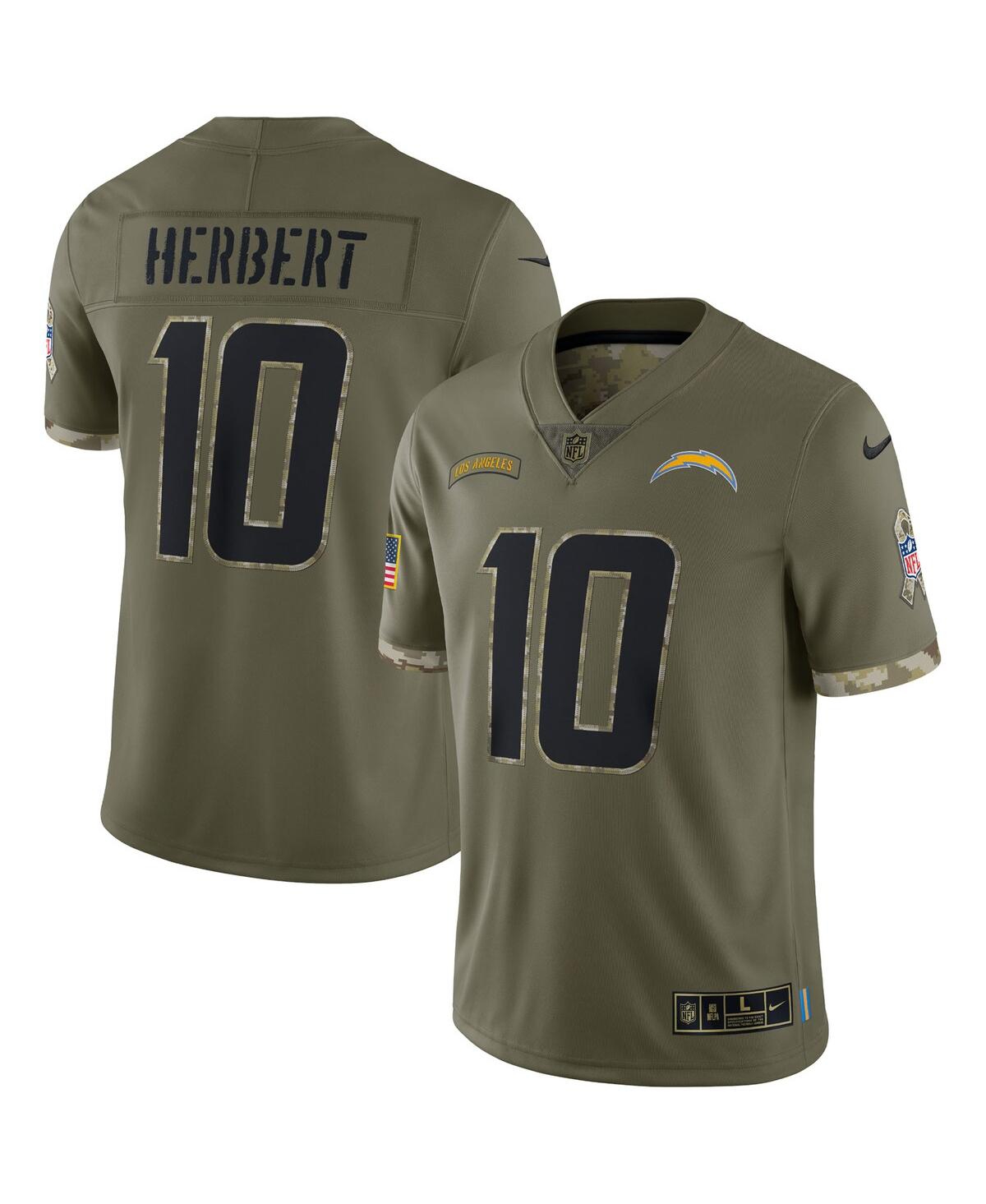 Men's Nike Justin Herbert Olive Los Angeles Chargers 2022 Salute To Service Limited Jersey