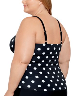 Plus Size Tummy Control V-Neck Polka Dot Tankini Top, Created for Macy's