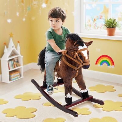 Kids Wooden Plush Ride-On Rocking Horse Chair Toy, /