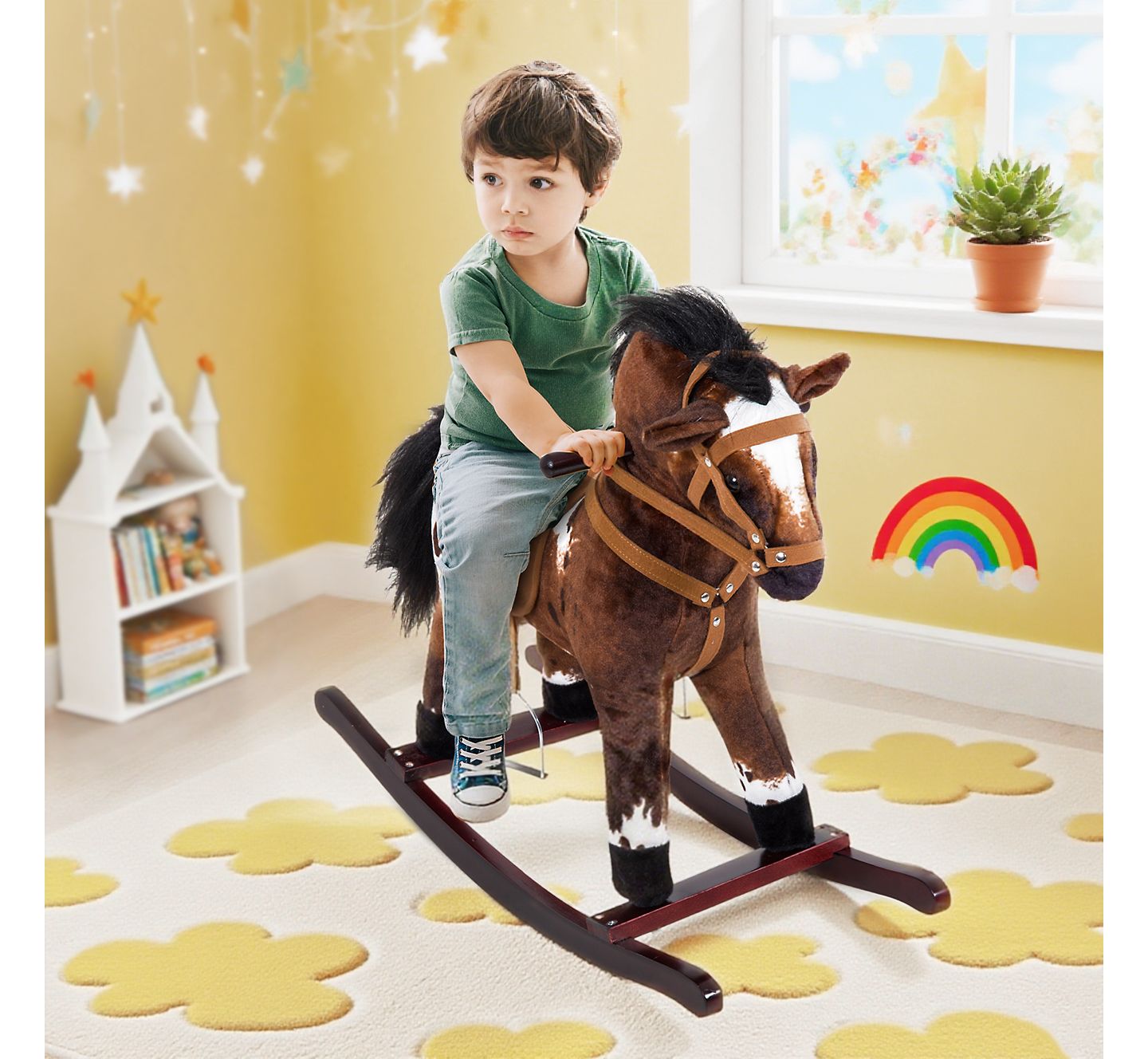 Детская мягкая игрушка Qaba Metal Plush Rocking Horse, 88 lb. Weight Capacity, Ages 3+ — фото 2