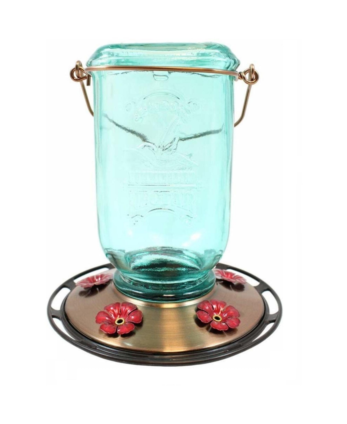 Rustic Glass Mason Jar Hummingbird Feeder 25 oz Aqua - Blue