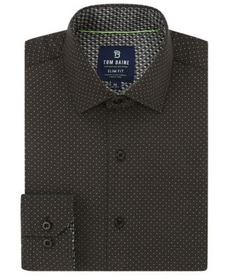 Men's Slim Fit Performance Long Sleeve Geometric Button Down Dress Shirt