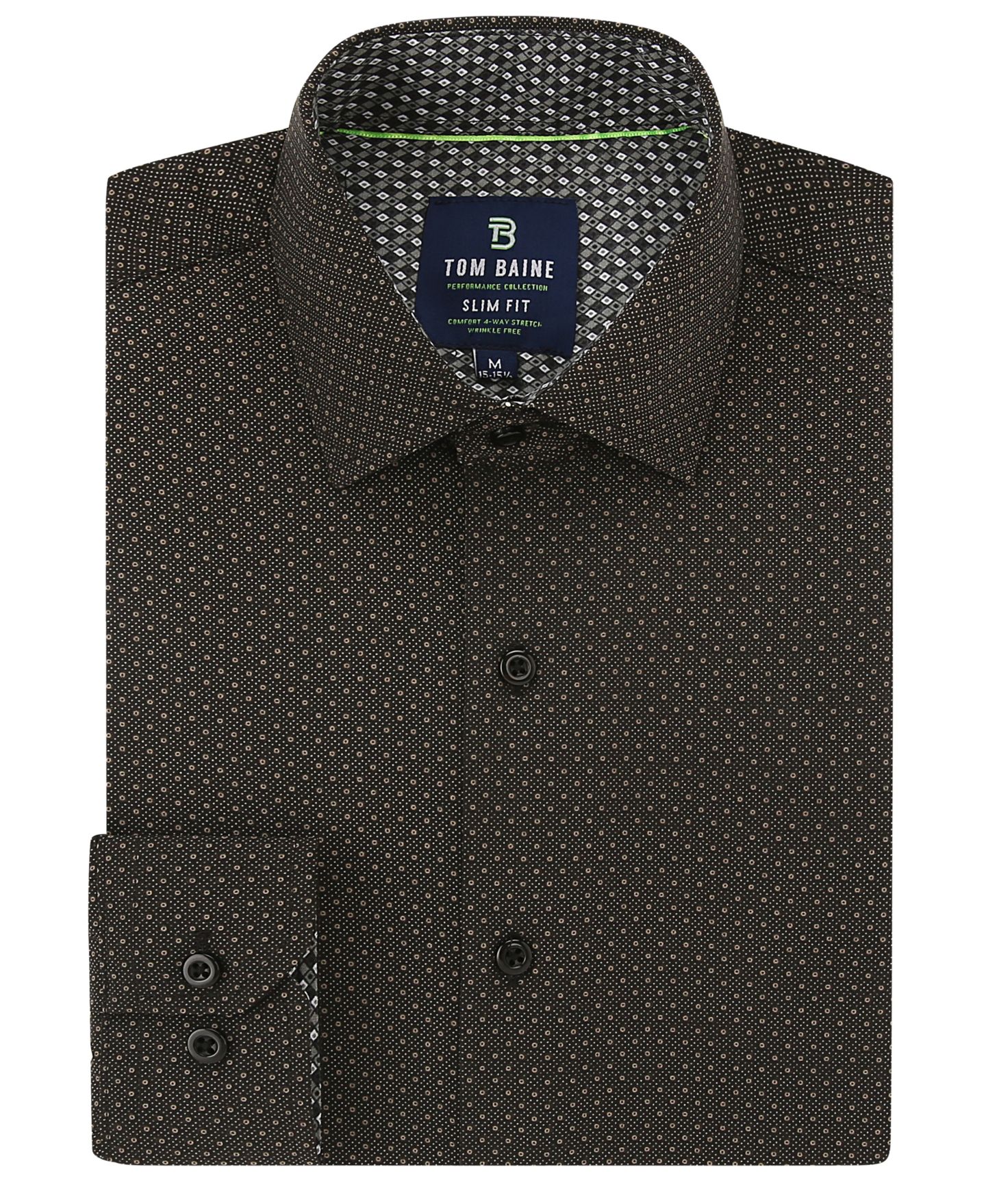 Мужская рубашка Tom Baine Slim Fit Performance Long Sleeve Geometric Button Down Dress Shirt, цвет: Чёрный — фото 1