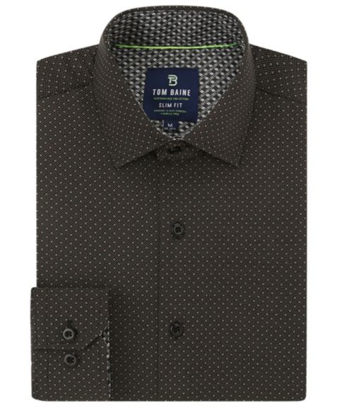 Мужская рубашка Tom Baine Slim Fit Performance Long Sleeve Geometric Button Down Dress Shirt, цвет: Чёрный