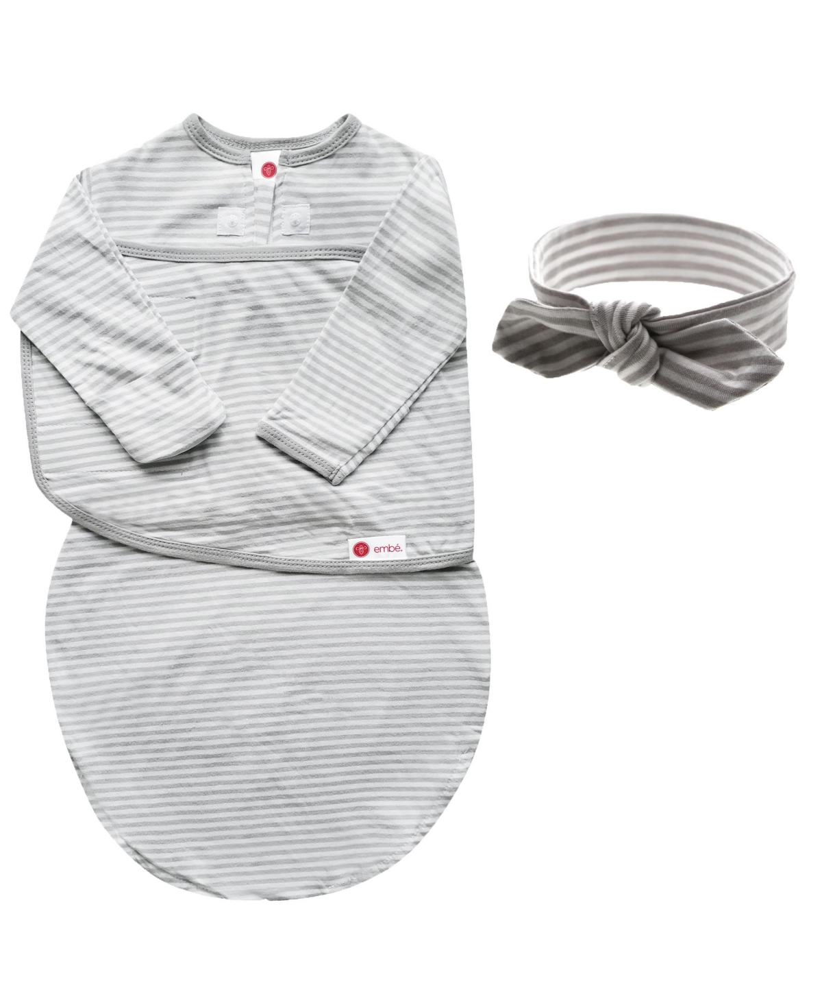 Embe Babies'  Infant Headband And Long Sleeve Swaddle Sack Bundle In Grey Stripes