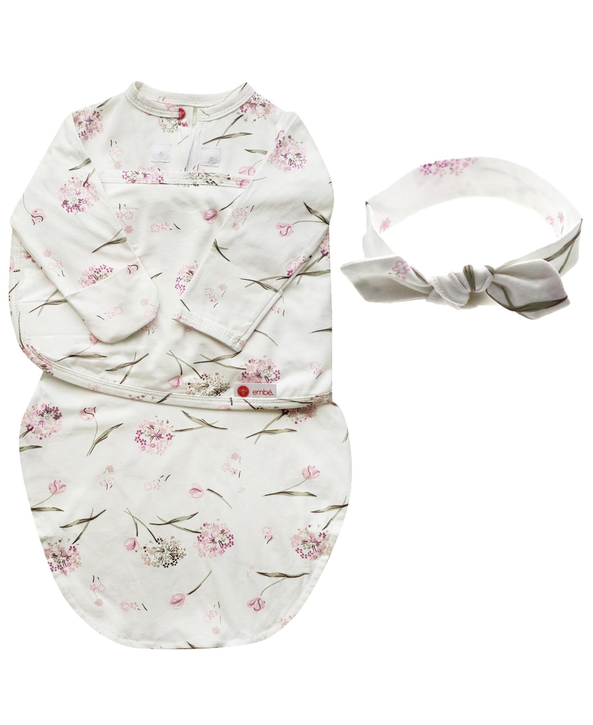 Embe Babies'  Infant Headband And Long Sleeve Swaddle Sack Bundle In Clustered Flowers