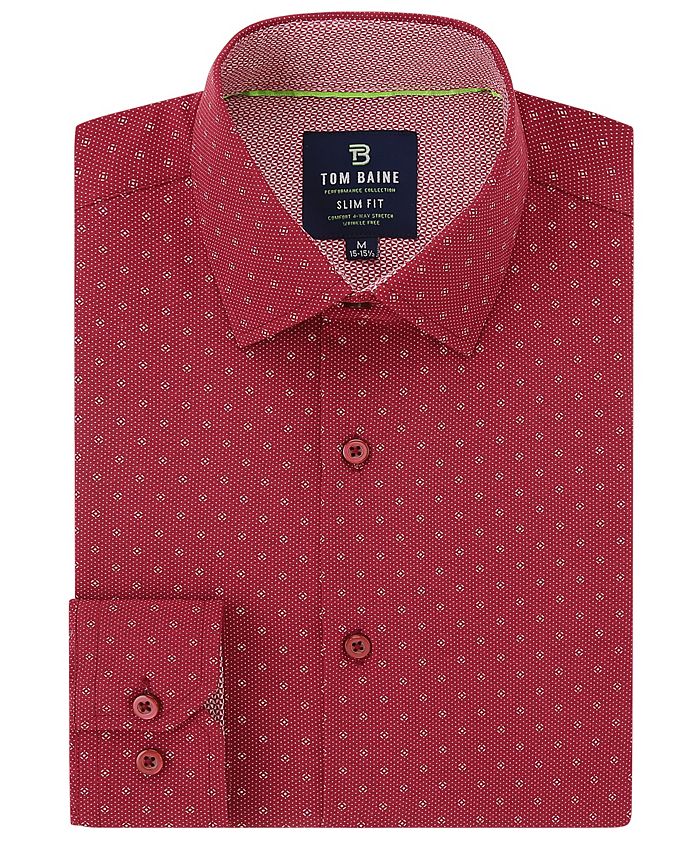 Tom Slim Men\'s Button Performance Fit Long Macy\'s - Geometric Down Baine Dress Shirt Sleeve