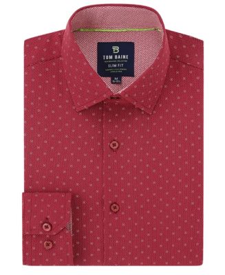 Men's Tom Baine Slim Fit Performance Long Sleeve Geometric Button Down, Red, Small