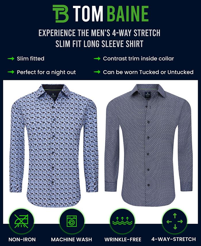 Tom Baine Men\'s Slim Shirt Performance Button Dress Down Geometric Long - Sleeve Macy\'s Fit