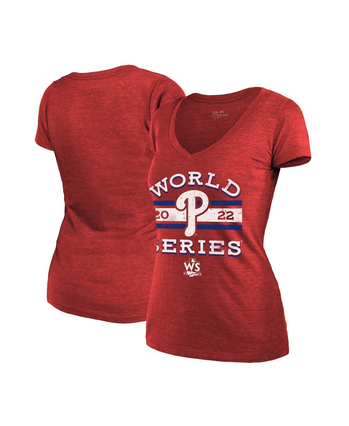 Shop Majestic Women's  Threads Red Philadelphia Phillies 2022 World Series Modest V-neck T-shirt